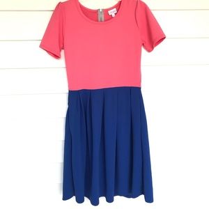 LuLaRoe Amelia Dress Medium Coral And Blue